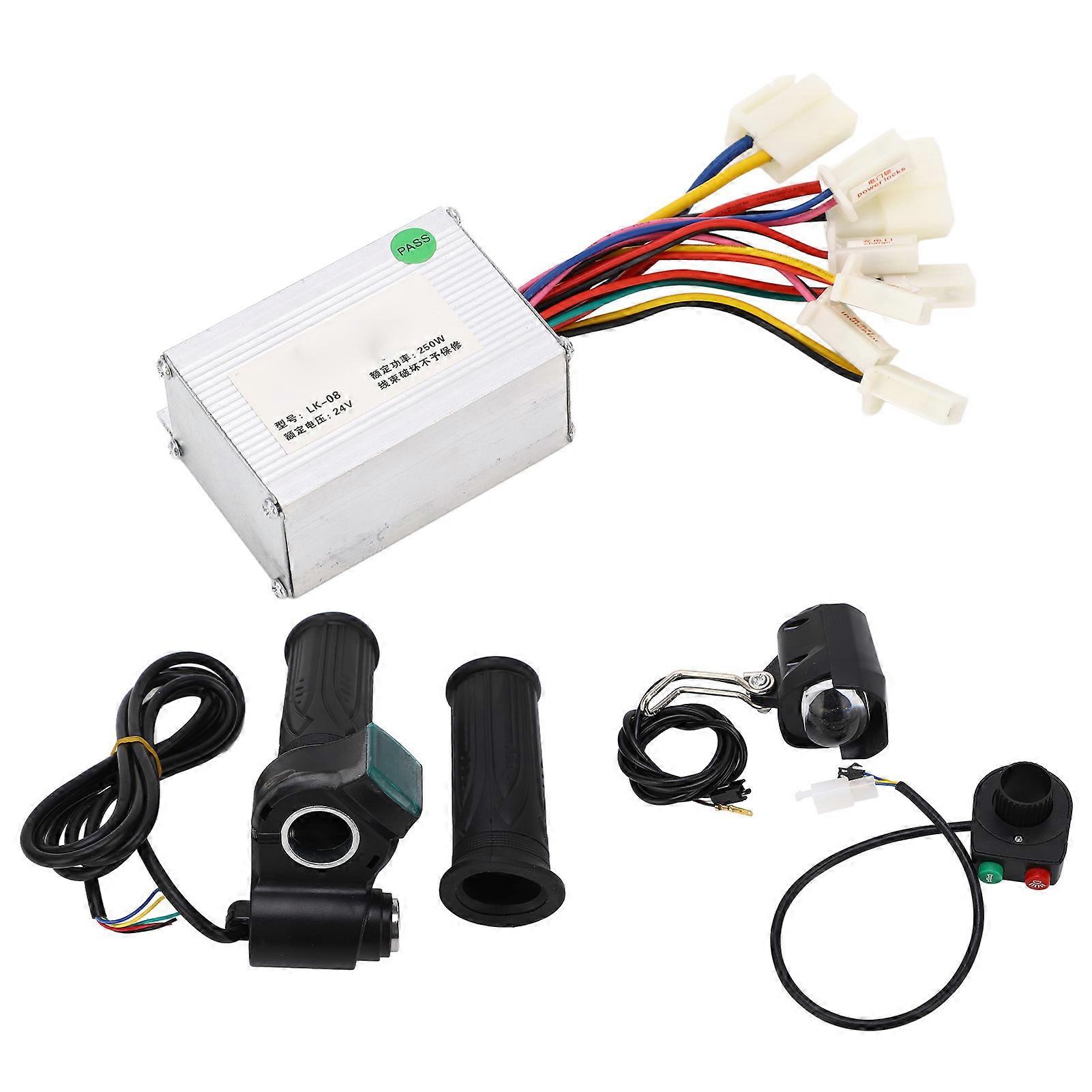 24V 250W Brushed Motor Speed Controller Headlight Throttle Grip with Lock and Keys for Electric Bike Scooter 