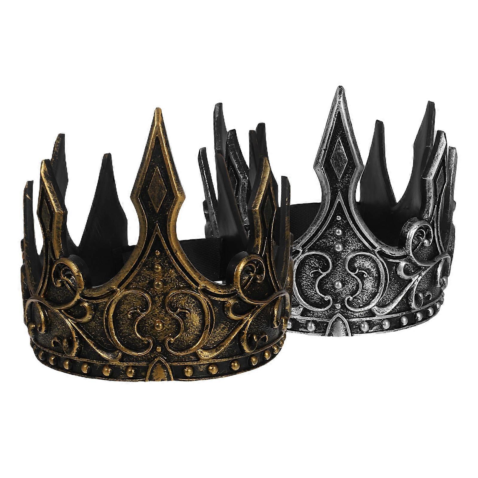 Silver PU Foam Medieval King Crown for Men with Flexible Band Perfect for Cosplay Parties and Decorations Size Adjustable