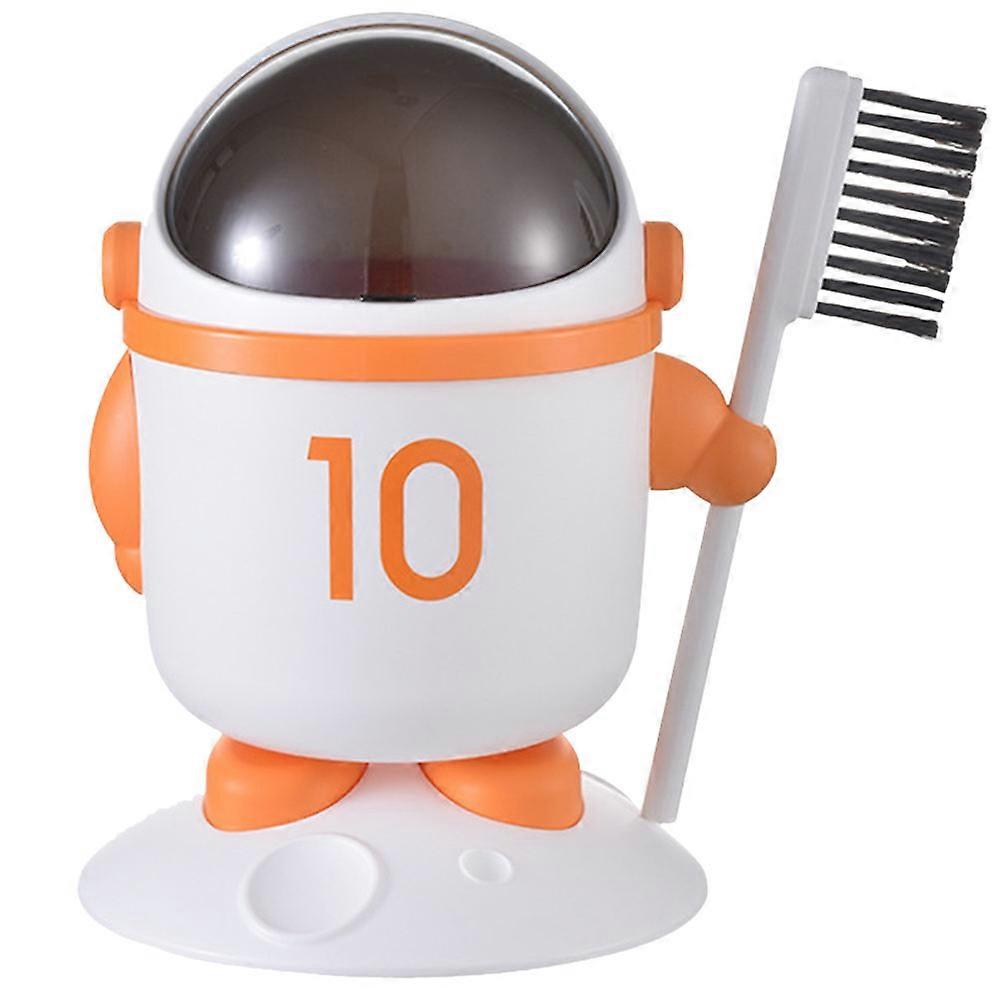 Cute Astronaut Desktop Trash Can with Brush – Small Garbage Bin with Lid for Bedroom, Office, Home Decor – Space Saving Design