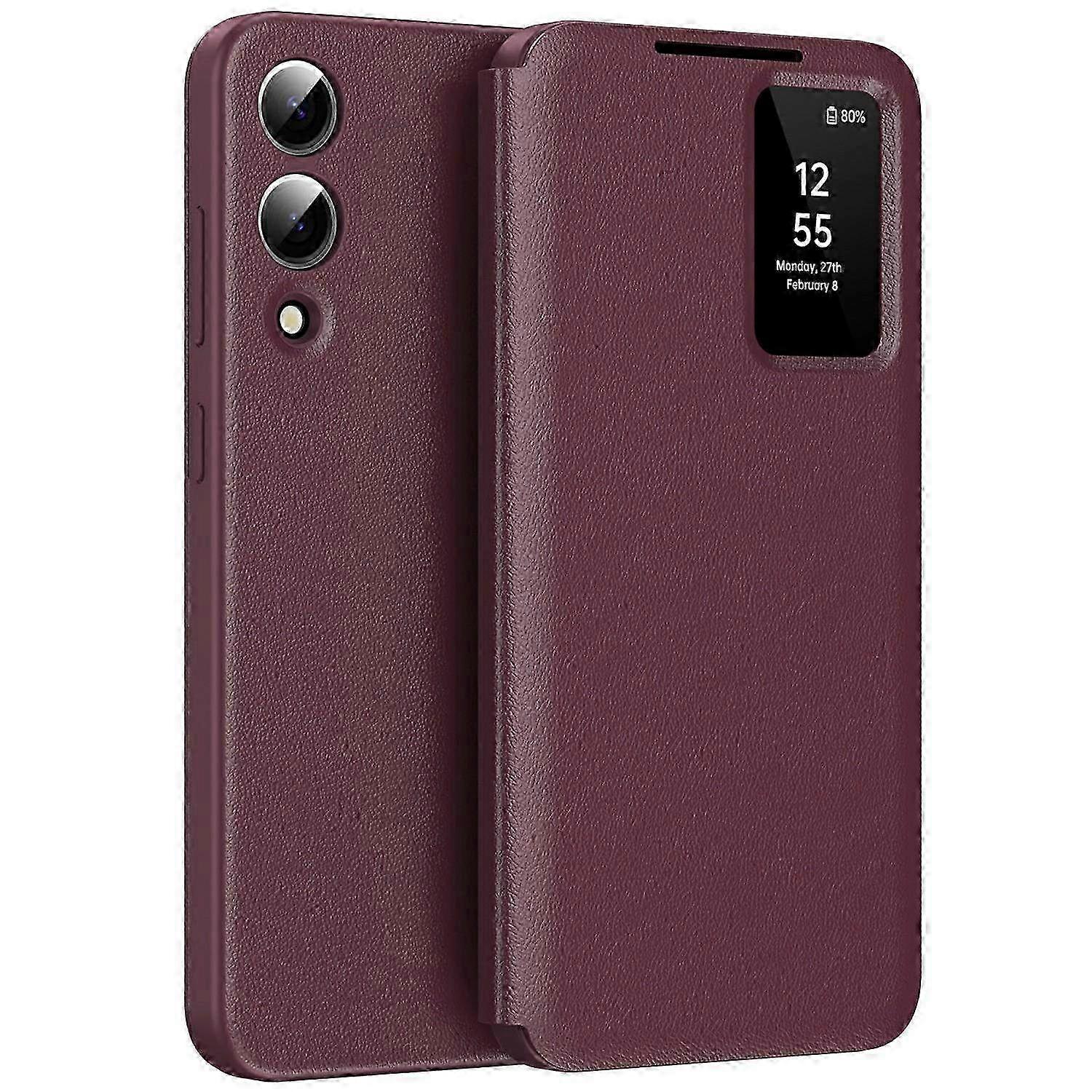 Leather Phone Case with Card Holder and Smart View Window Compatible with Samsung Galaxy S25 Edge