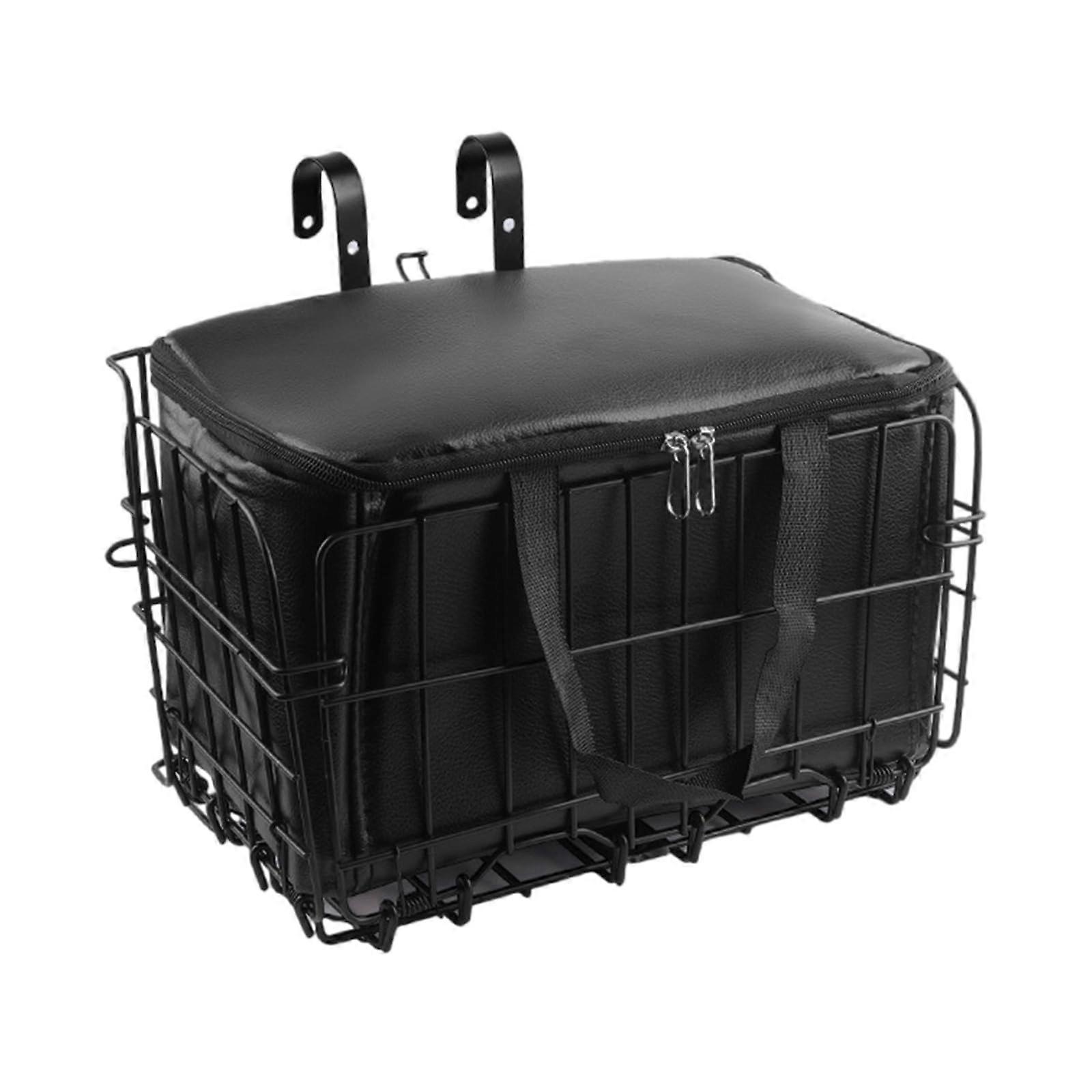 Metal Bicycle Basket Front Handlebar Basket Removable Insert Foldable Rear Rack Basket Mountain Bike