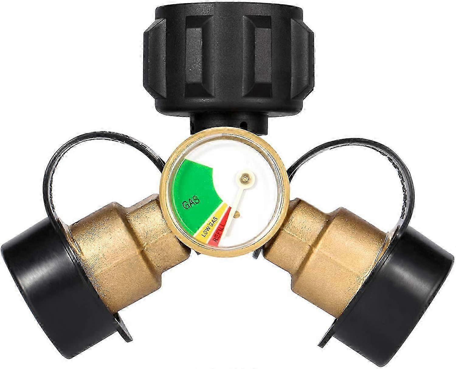Propane Splitter, 2 Way Propane Tank Y Splitter Adapter With Gauge, Lp Gas Adapter Tee Grill Connector For Propane Cylinder, Rv Camper, Bbq Gas Grill