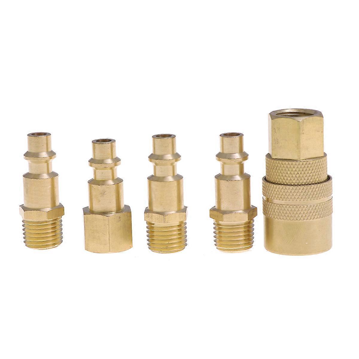 Solid Brass Quick Coupler Set for Connecting Air Tools 1/4" NPT Plug Male Golden Copper