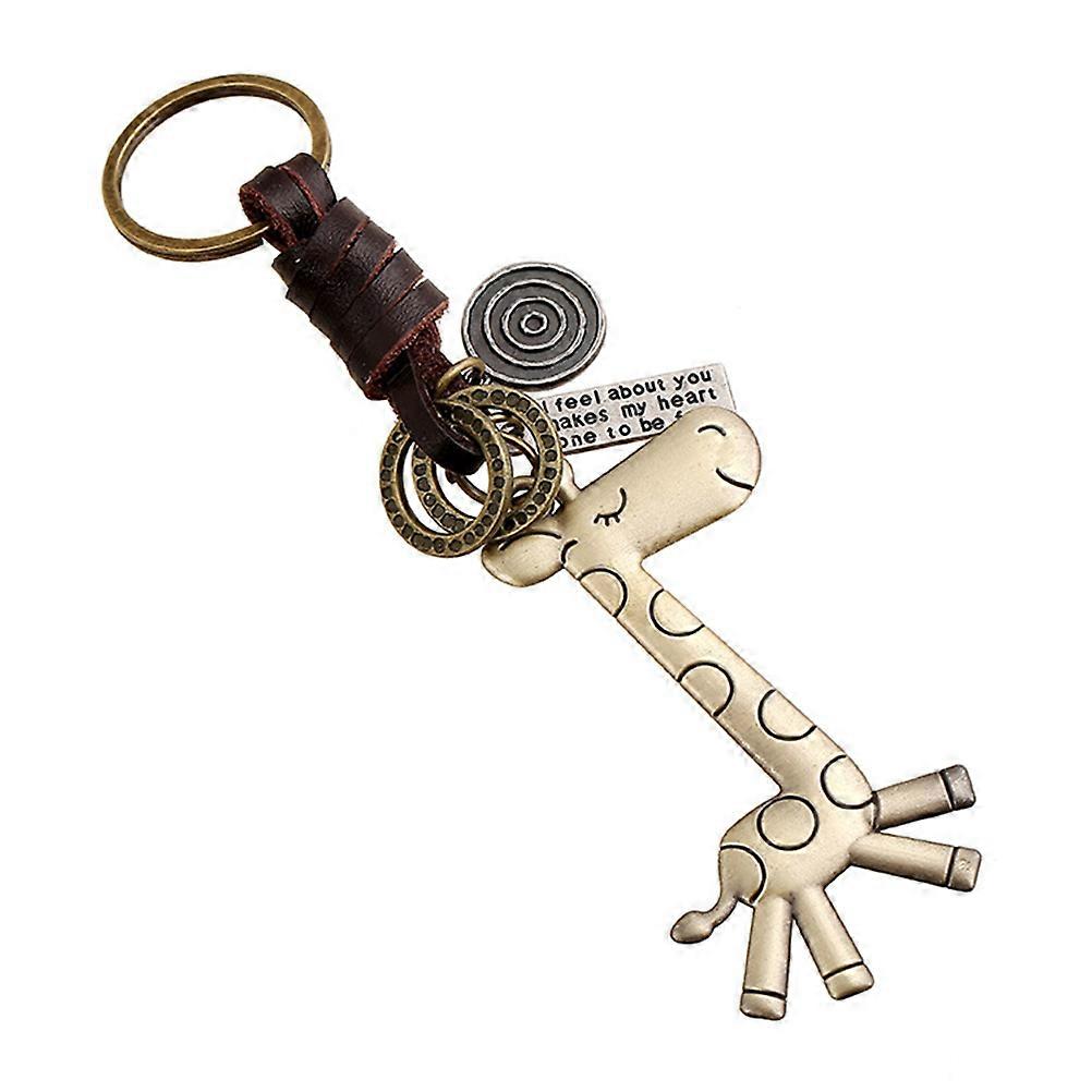 Golden Punk Style Giraffe Key Chain Made of Cowhide and Alloy Perfect for Car Keys 15 x 3 cm