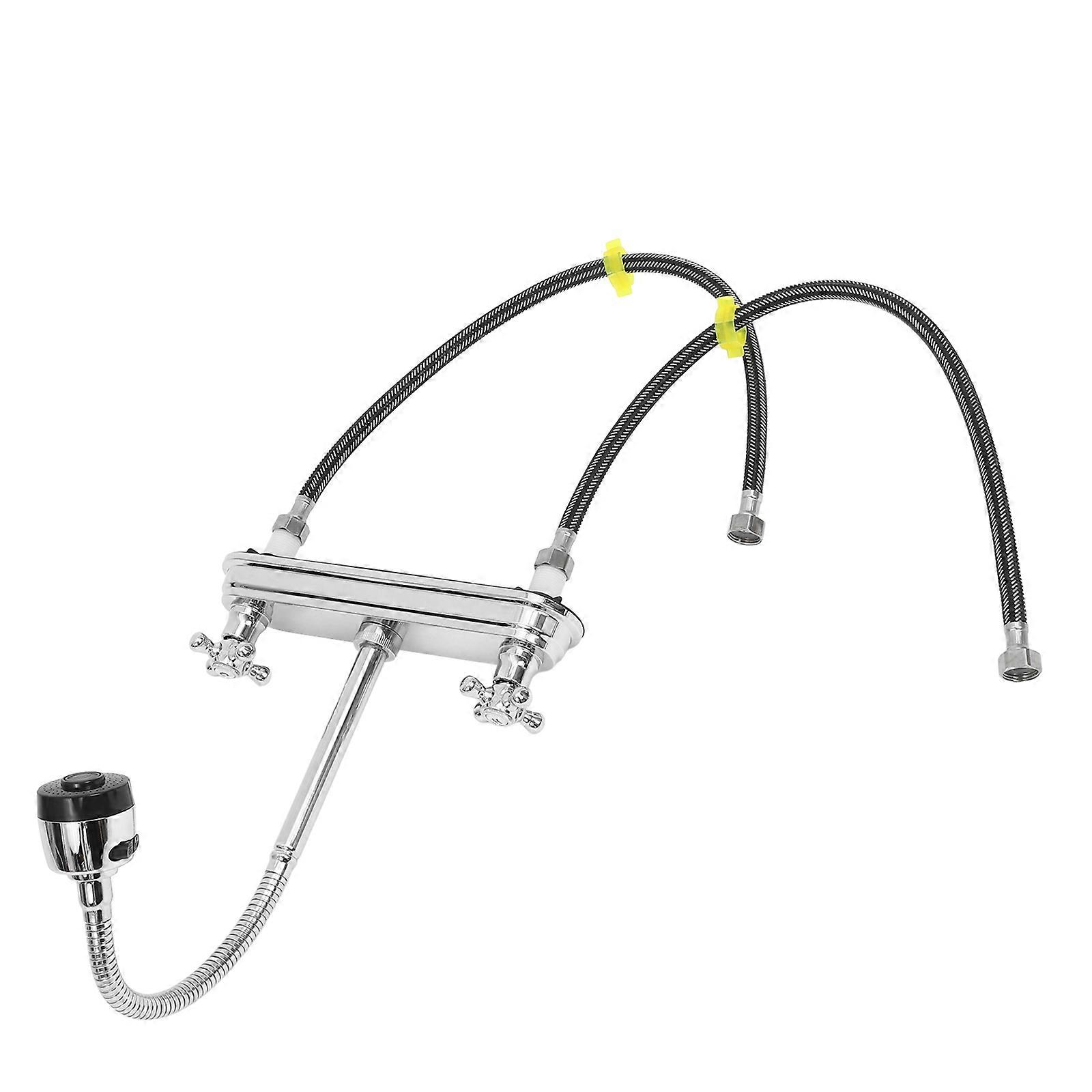 Silver Stainless Steel Kitchen Sink Faucet with Dual Handles for Home Use 360Degree Rotatable