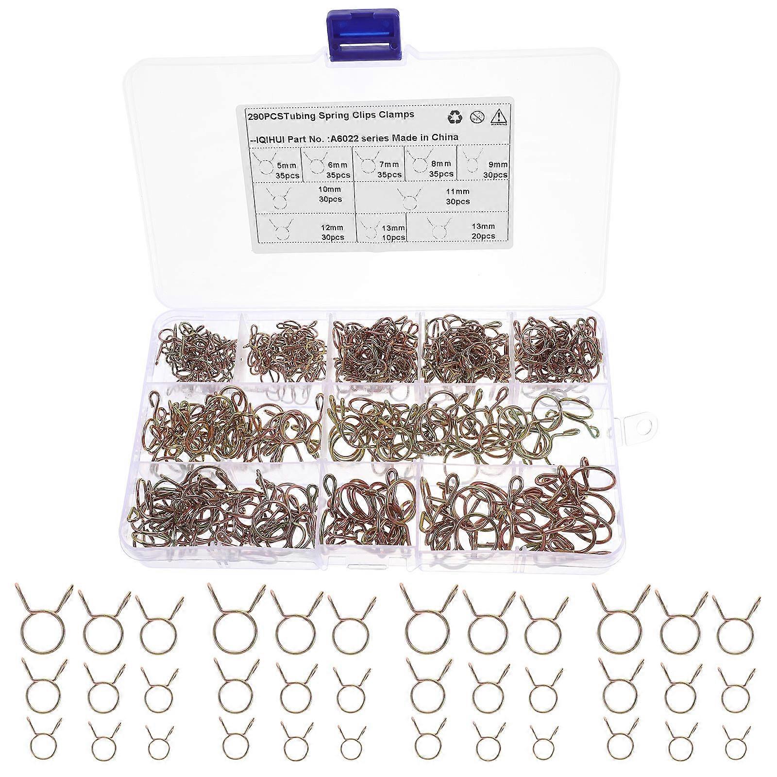 Durable Assorted Spring Hose Clamp Kit for Fuel Line Water Pipe Fastening Reusable Galvanized Manganese Steel Clamps for Motorcycles, Boats and More