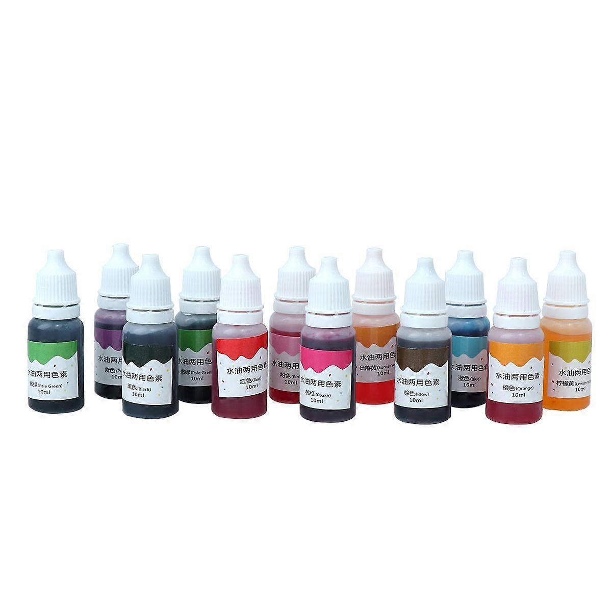 12 Pcs 10ml DIY Water Oil Dual Use Color Pigment Color Dyeing Pigment for Soap Coloring Plasticine Hand Making