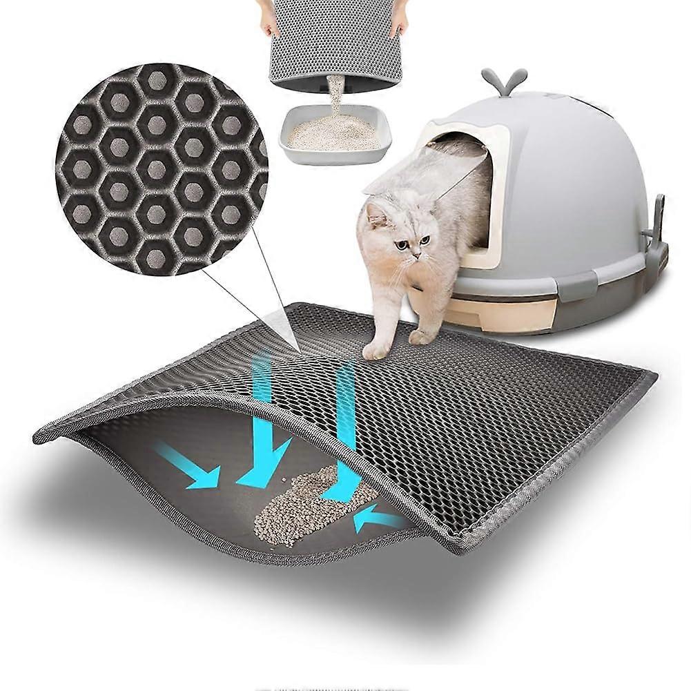 Grey Cat Litter Tray Mat, Honeycomb Design Cat Litter Mat, Waterproof DoubleLayer Litter Mat, EasyClean Scatter Control EVA Mat, 60 x 40 cm.