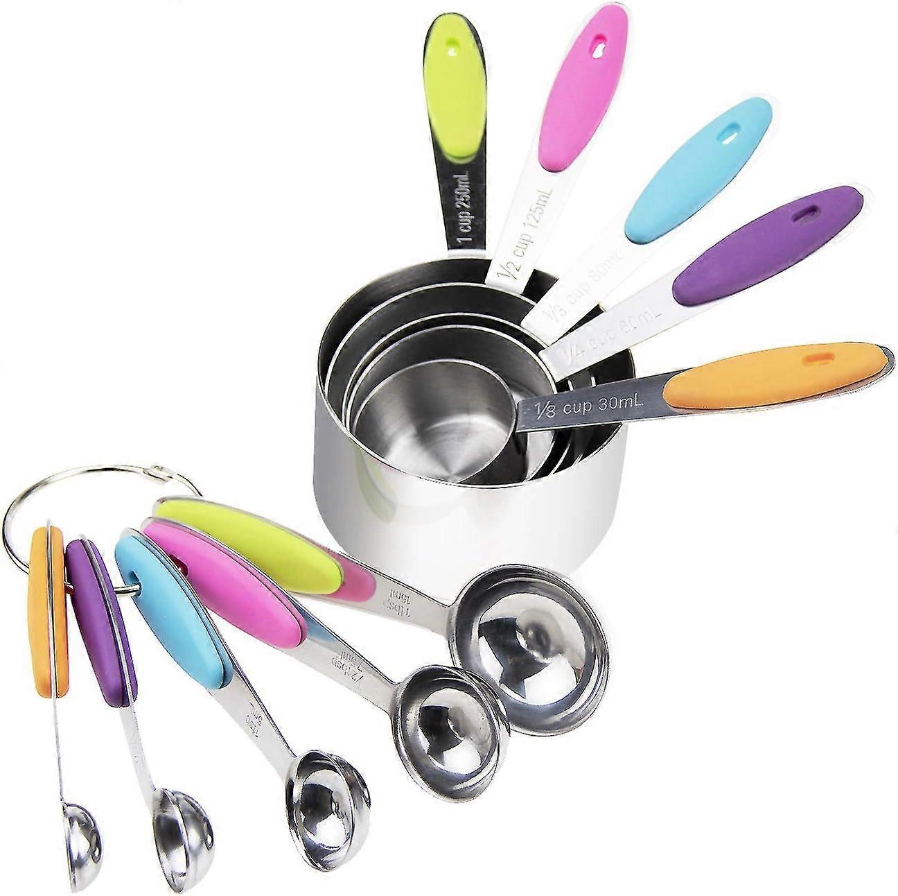 Measuring Cups Spoons Set, Stainless Steel Kitchen Measuring Cups with Soft