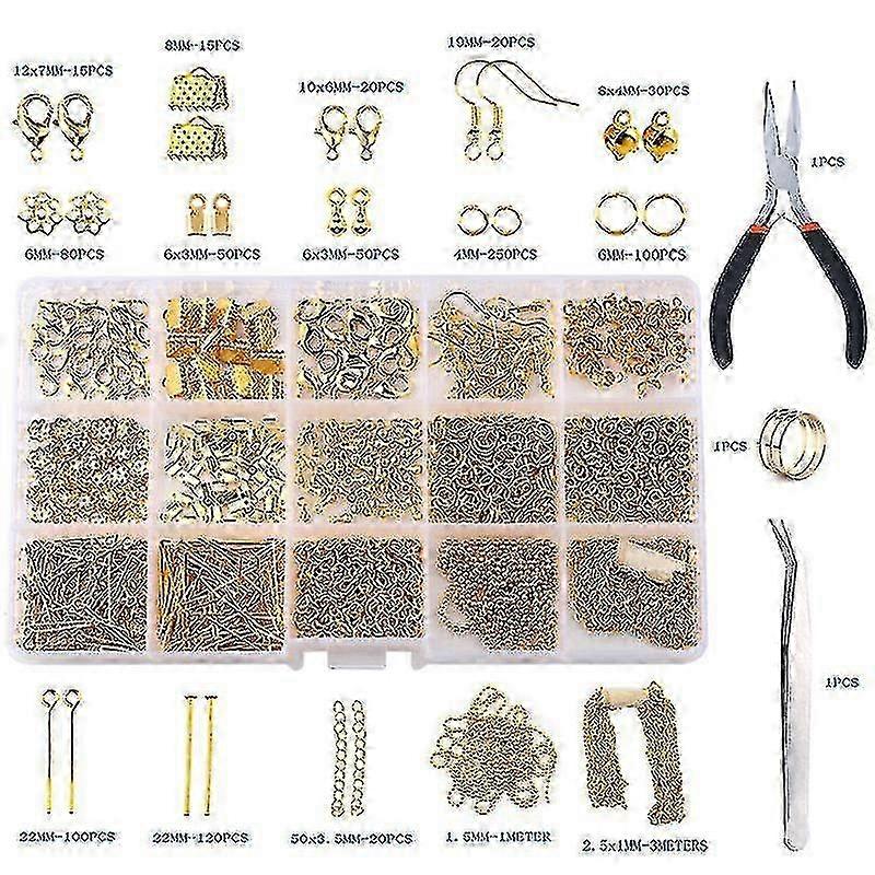 1763pcsジュエリー作成用品キット-アクセサリー付きジュエリー修理ツールジュエリーペンチジュエリーの発見と大人と初心者のためのビーズワイヤー-B