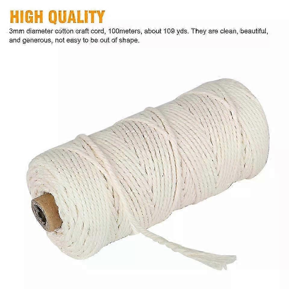 Macrame Rope, Natural Cotton Twisted Cord Craft String DIY 3mm*100m