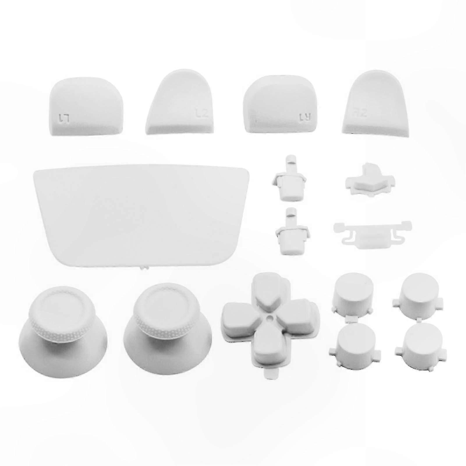 16-Piece Replacement Buttons for PS5 Controller, White Thumbstick and Trigger Buttons for Gamepad Repair Kit