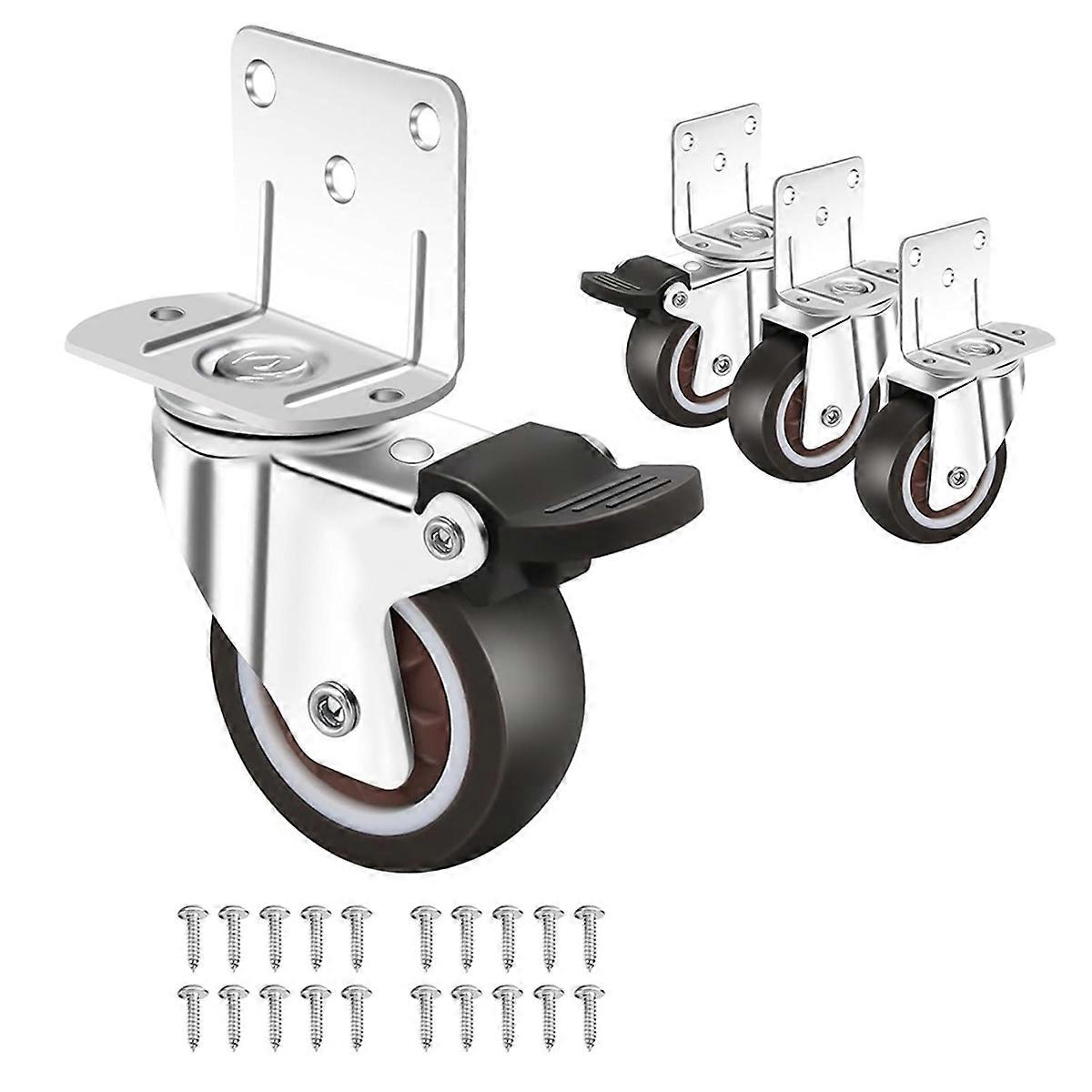 Side Mount Casters,Casters Set of 4 with Brake,L-Shape Plate Small Wheels for Furniture,Cabinet Casters,2 in(L-Shape)