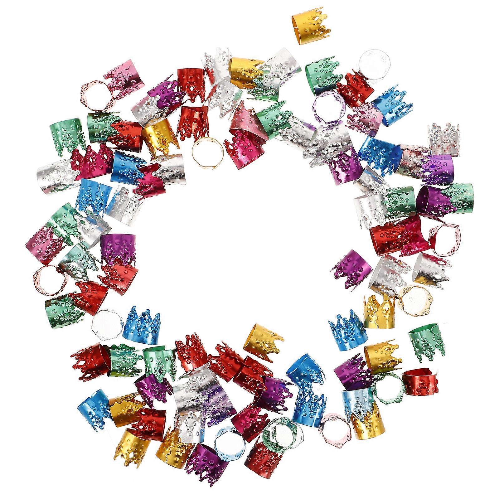 Hair Braid Decorations 100Set Crown Shaped Dreadlock Rings Braid Cuffs Assorted Color for Various Occasions