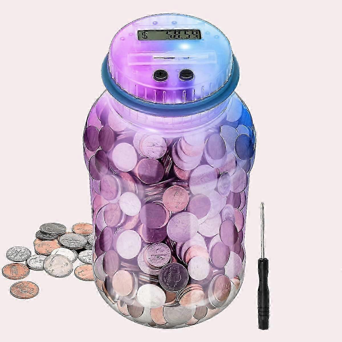 Digital Coin Bank Savings Jar  LCD Display Piggy Bank with 7 Colors LED Lid