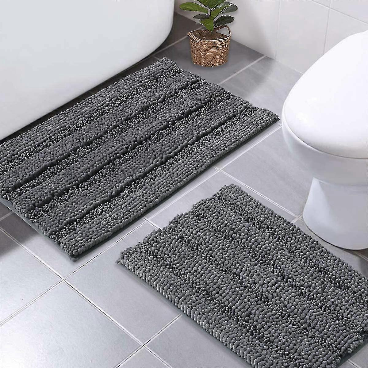 Grey Bath Mats Shower Rugs Slip-resistant Extra Absorbent Soft And Fluffy Thick Bath Mats 50x80cm&43x61cm