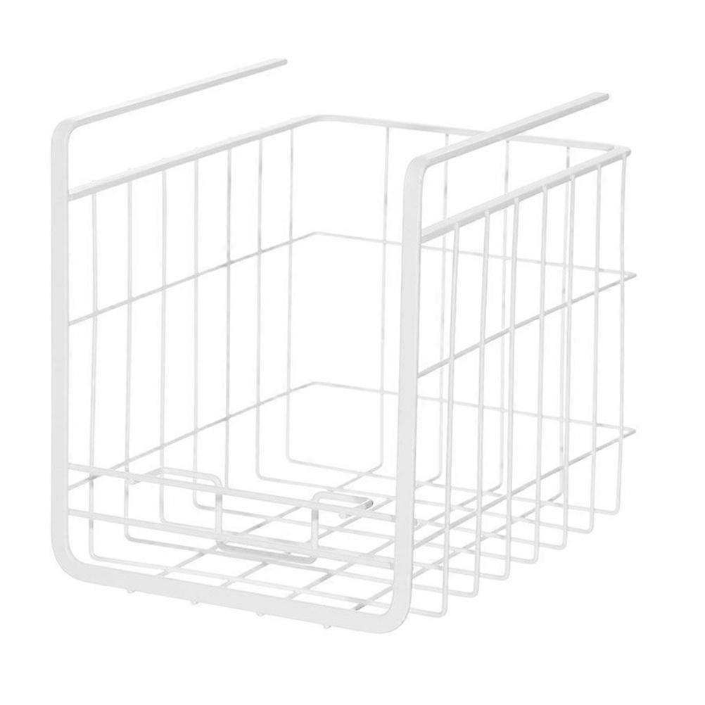 1Pc Simple Hanging Basket Office Iron Wire Grid Storage Basket (White)