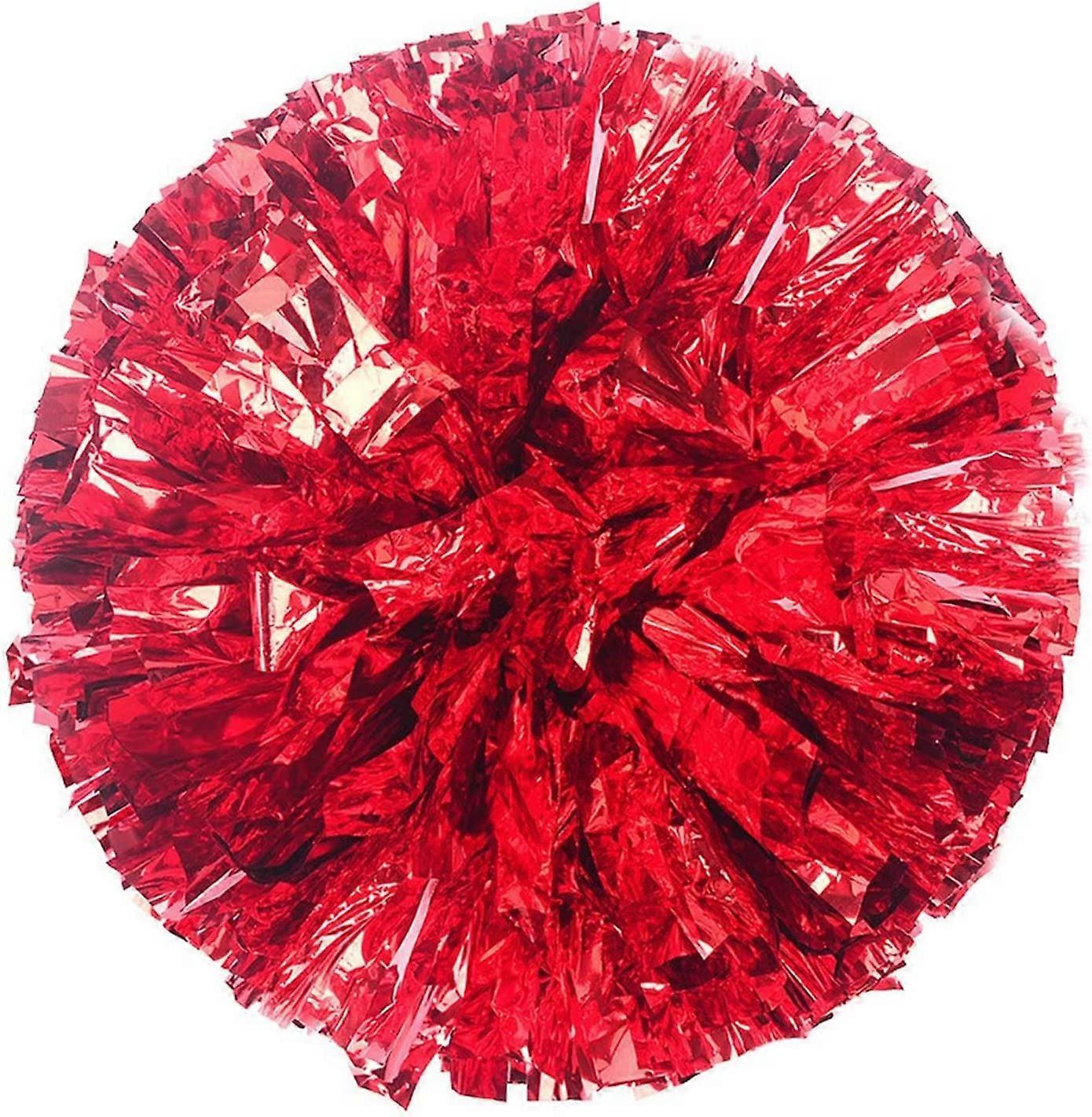 Cheerleading Pom Poms 2Pack With Handle, Metallic Foil/Matte Finish, Red and Gold, For Kids and Adults, Cheer Team