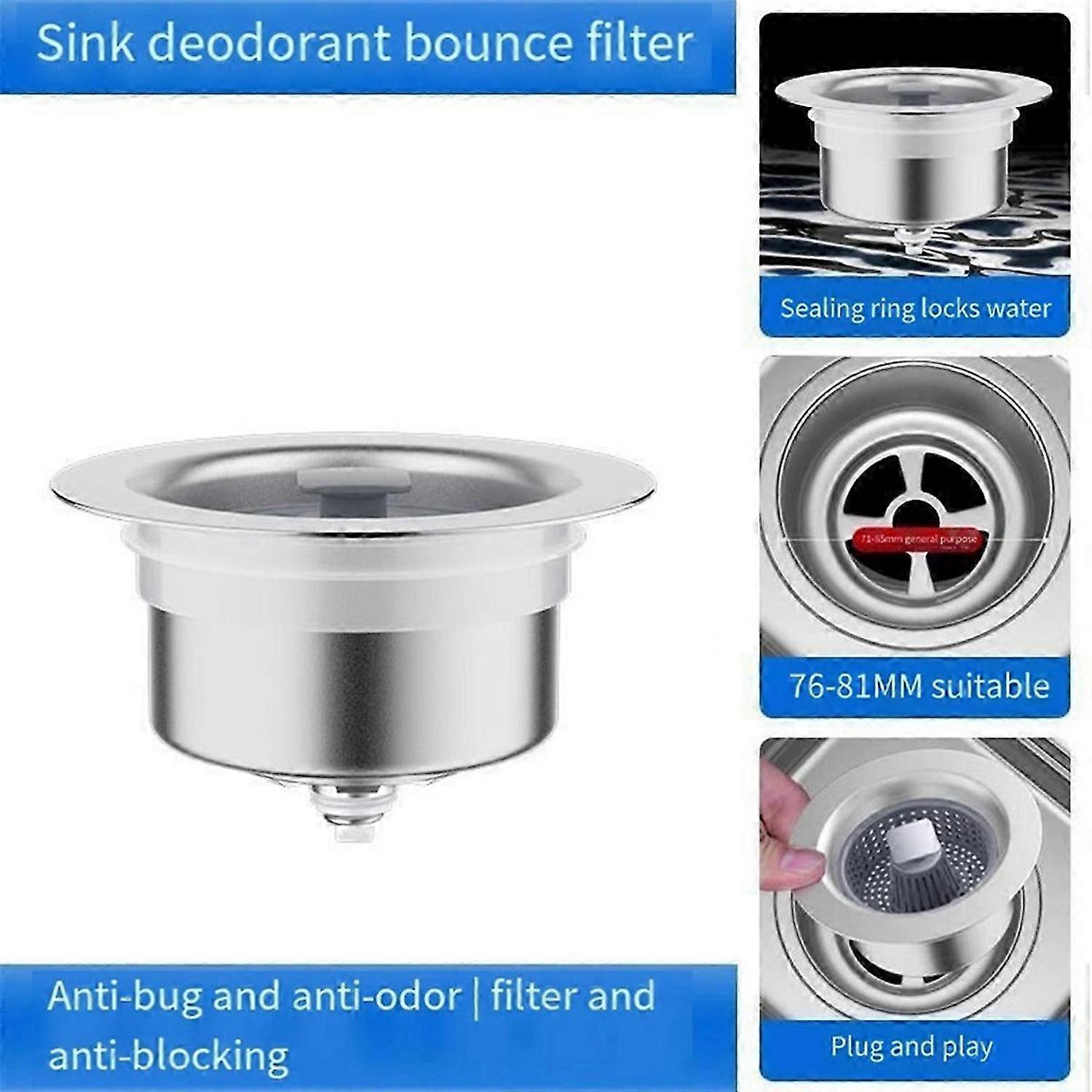 Kitchen Drain Basket Stopping Blockage Bouncing Core Leak-Proof Plug