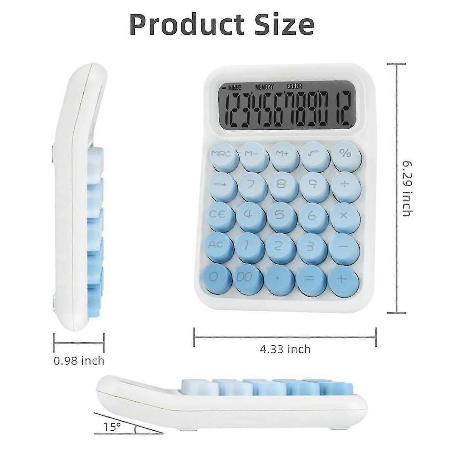 Desktop Mechanical Calculator, Cute Big Buttons Calculators with 12 Digits Large LCD Display, Desk Accessories,Blue