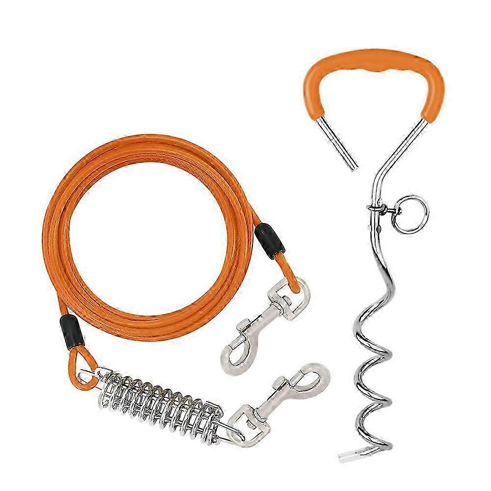 Reflective Dog Tie-Out Cable with Secure Spiral Ground Stake for Safe Yard and Camping Use