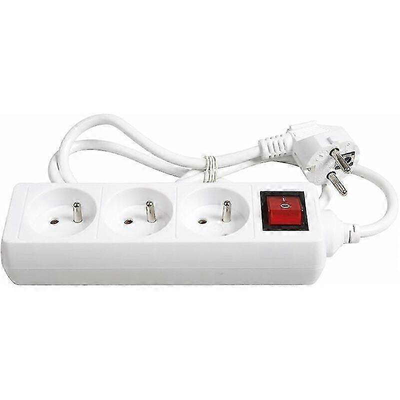 3-socket electrical power strip, multiple socket - 3-socket electrical power strip + switch, electrical power strip extension - 3P / 16A - White - 202