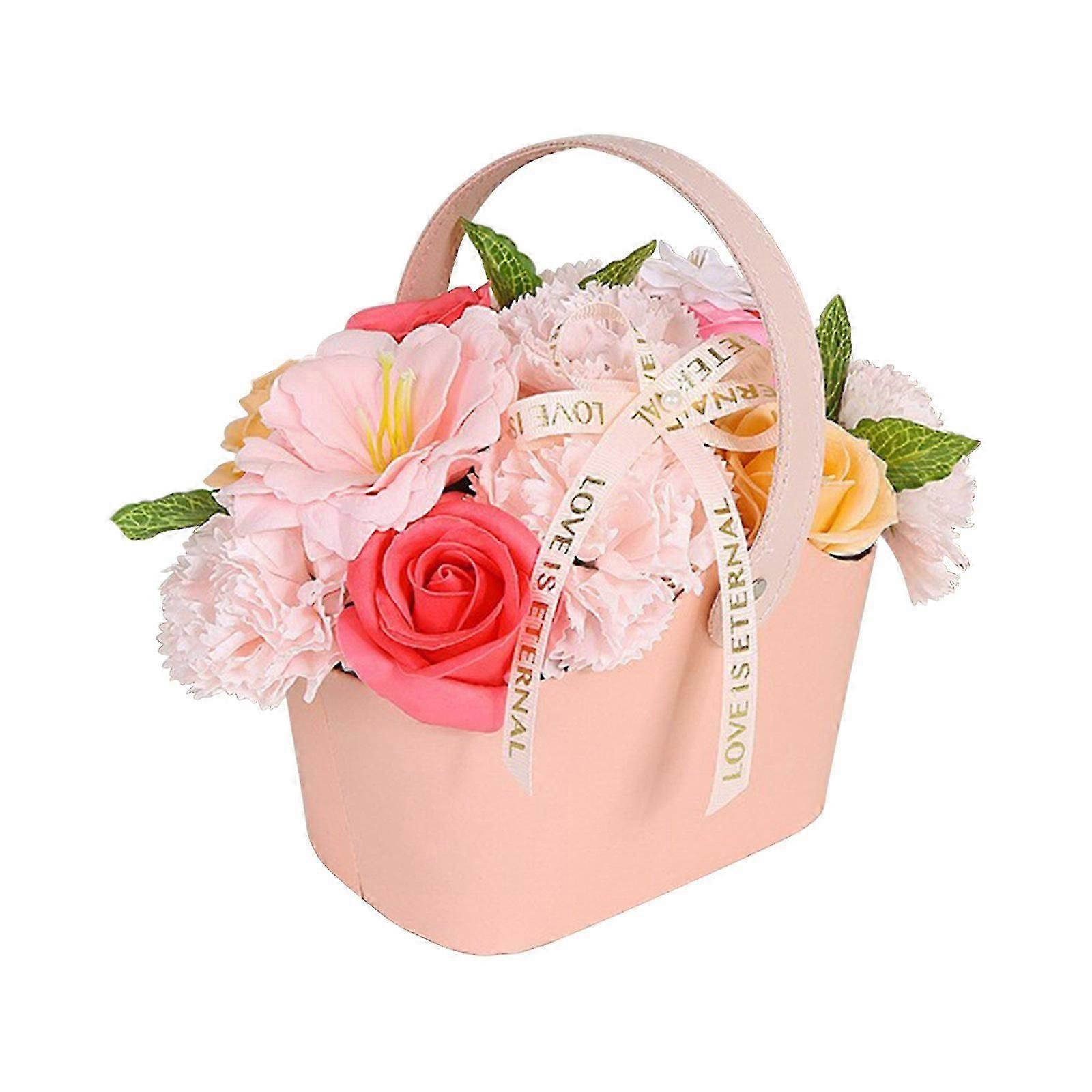Soap Flower Rose Portable Flower Basket Decorative Season Graduation Mother's Day Table Center Piece Decoration Artificial Flower Set Unique Gift
