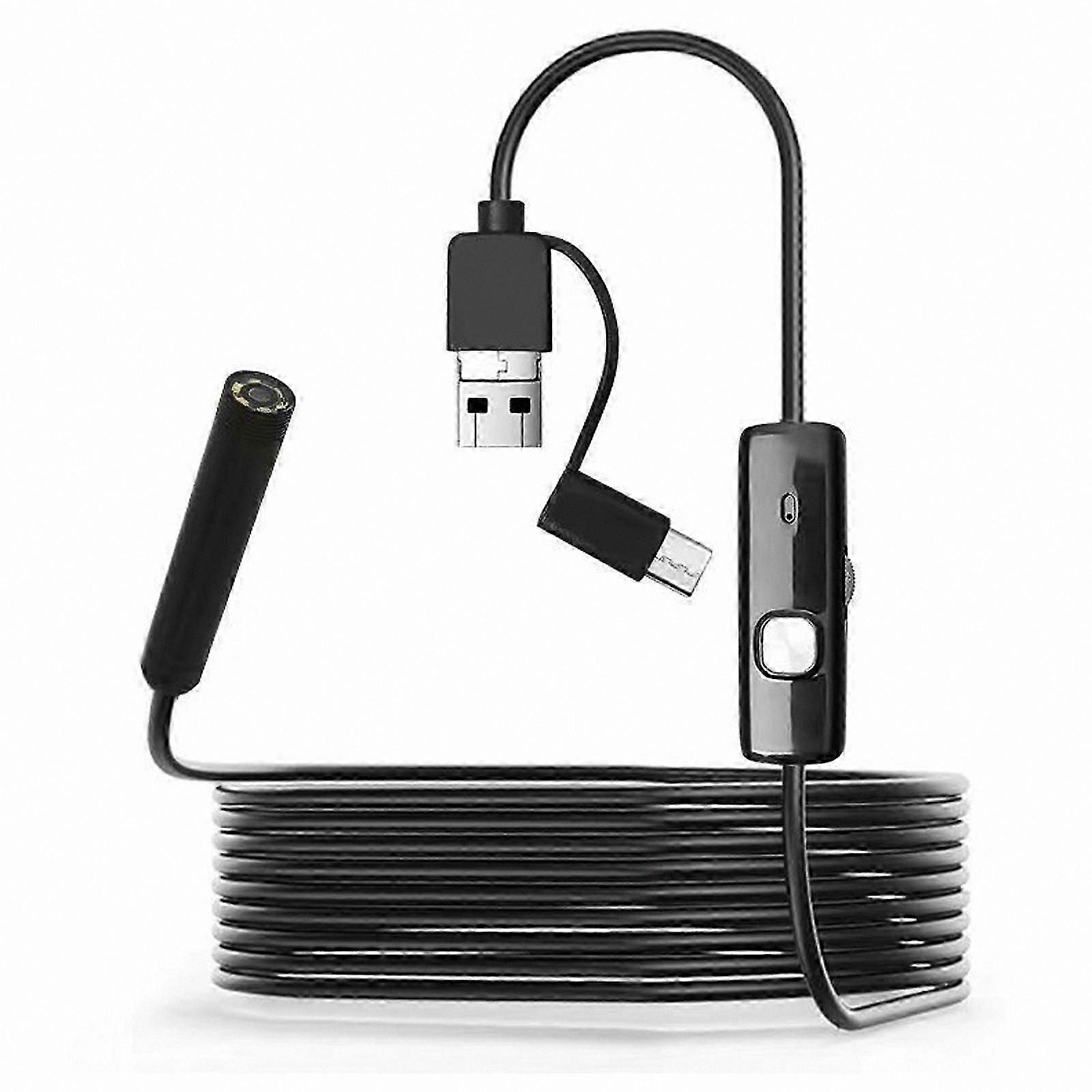 Waterproof HD USB-C Inspection Camera with 6 LED Lights | 3-in-1 Flexible Endoscope for Android and PC | 1280x480 Resolution