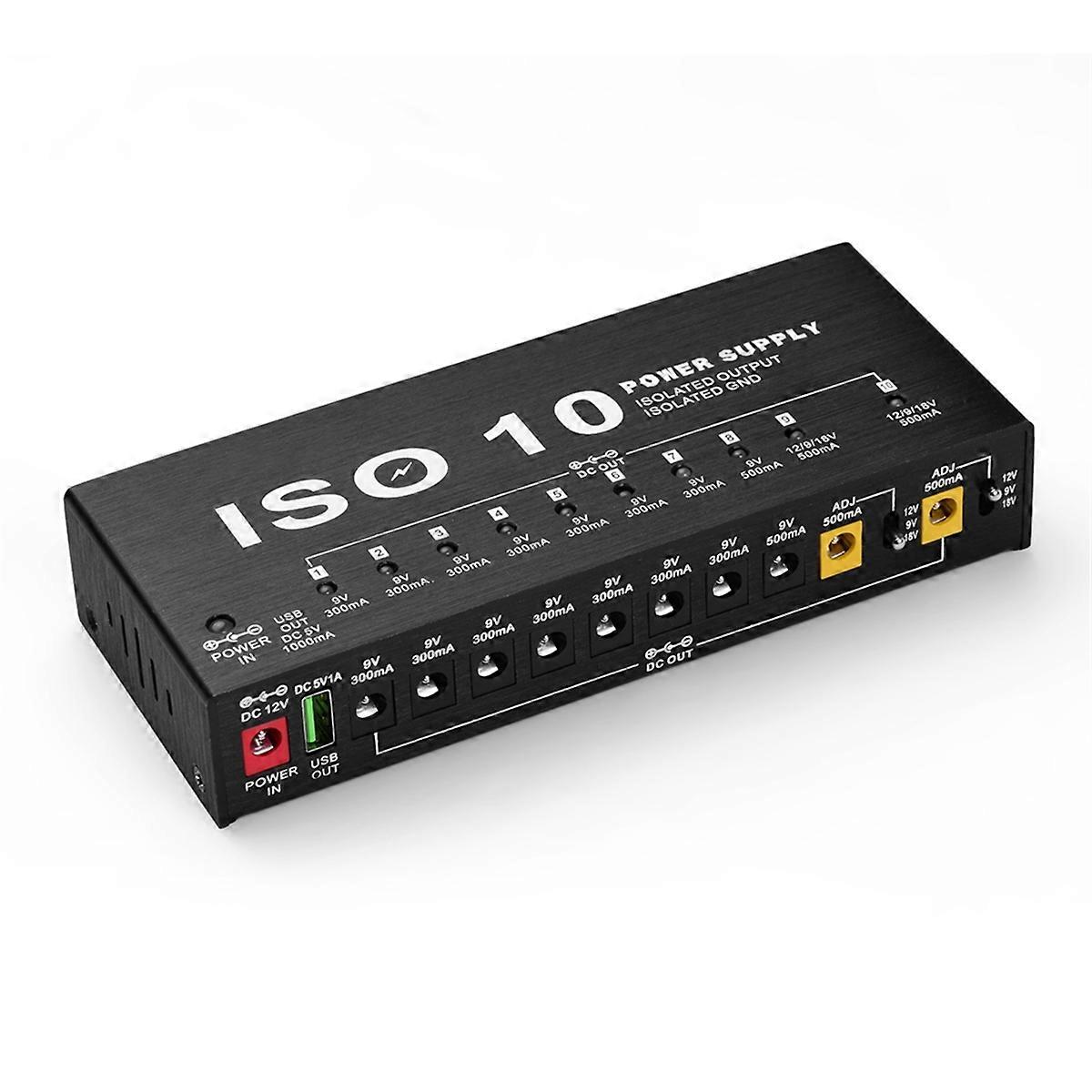 ISO-10 POWER Guitar Effect Pedal Power Supply 10 Isolated DC Outputs/ 5V USB Output for 9V 12V 18V
