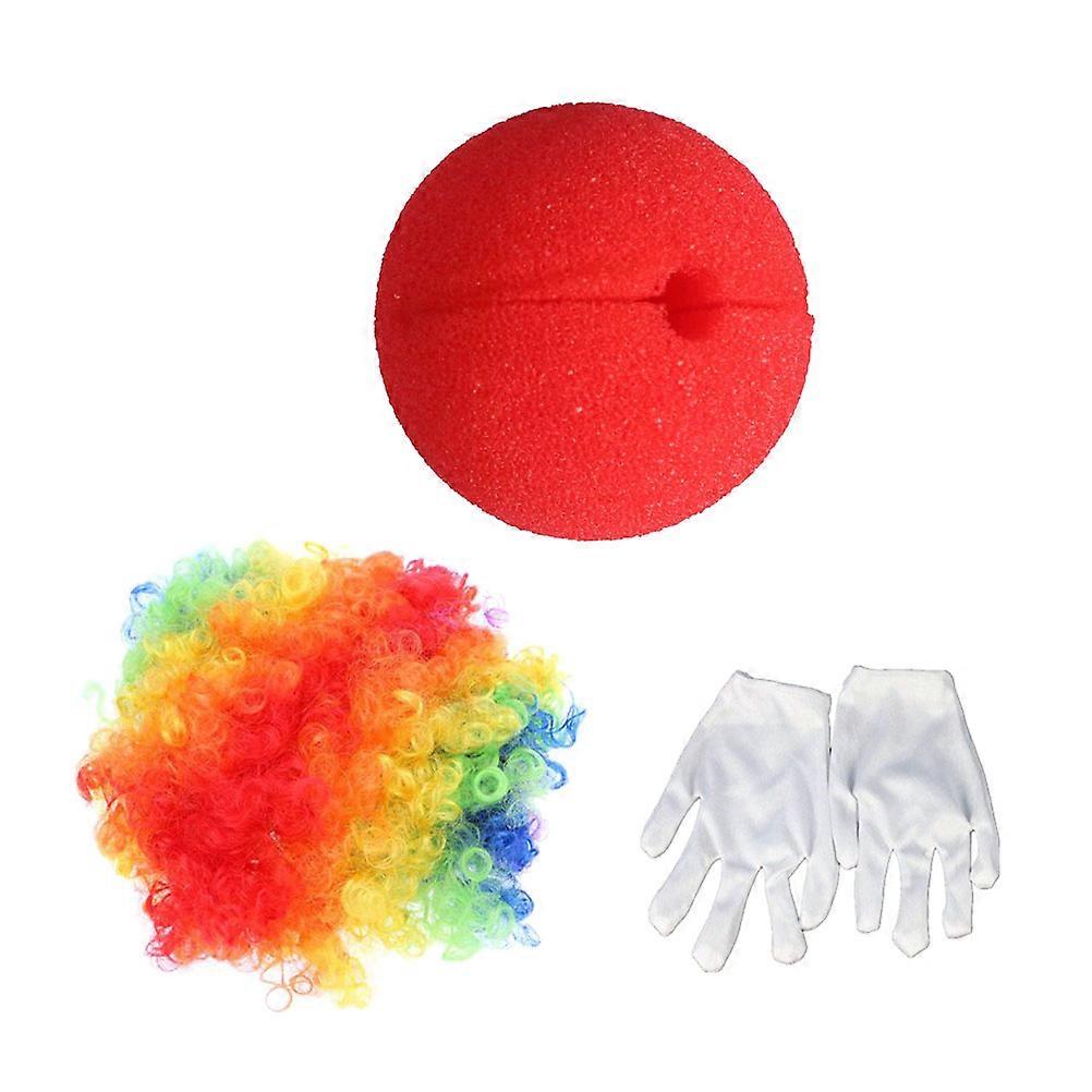 Clown Wig 3Pcs Clown Costume Sets for Decoration with Nose and Gloves