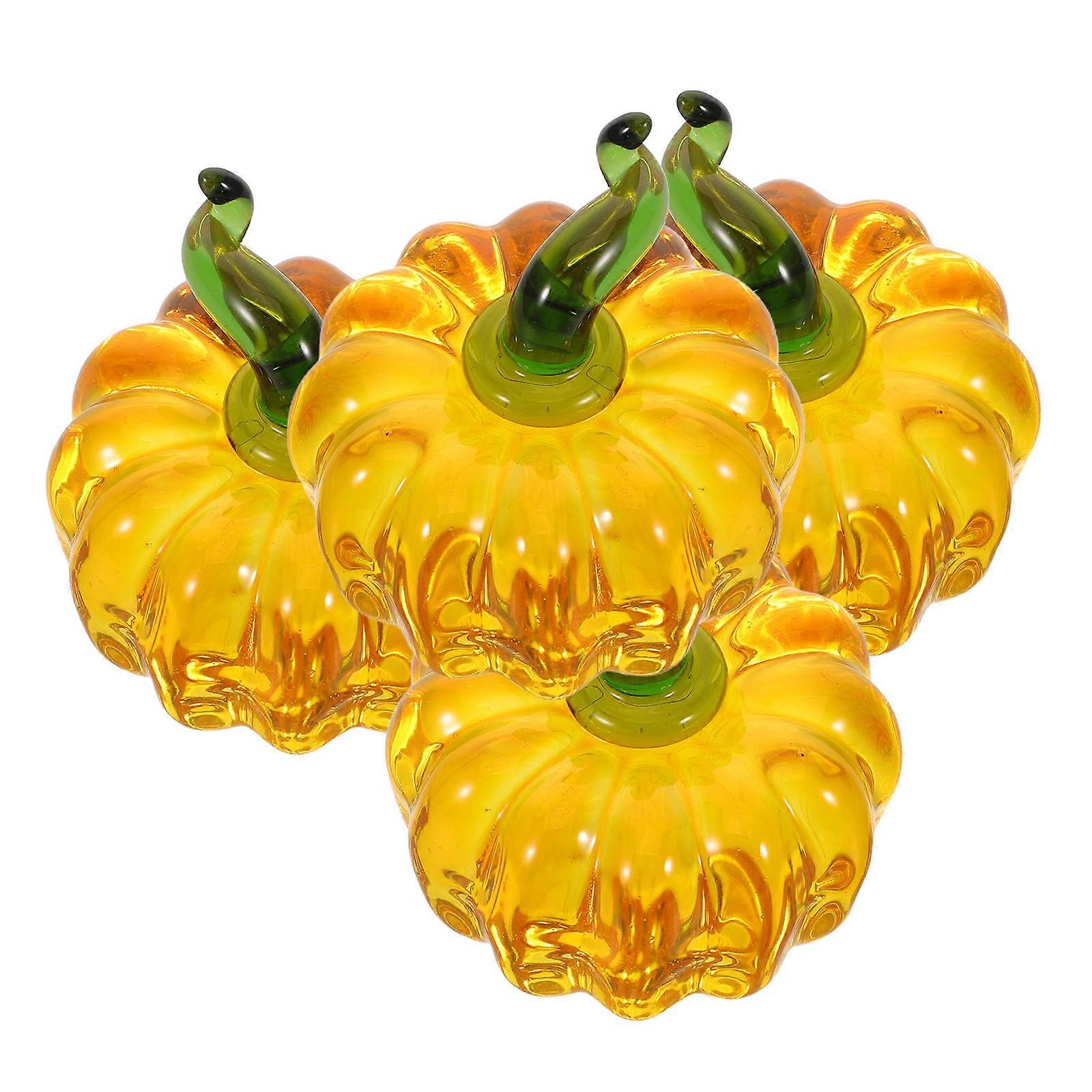 Decorative Crystal Pumpkin Figurine for Decoration 8Pcs Yellow Mini Set