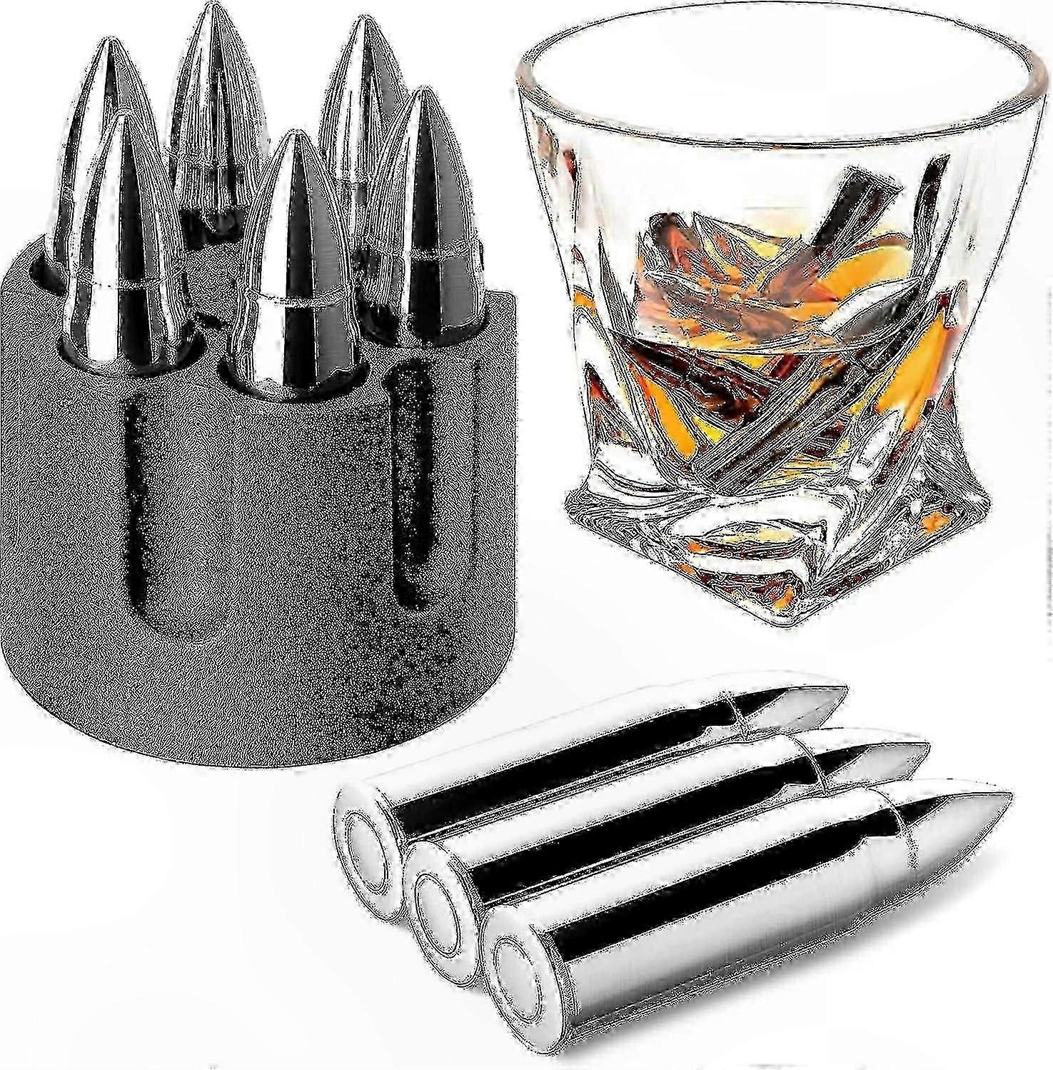 Stainless Steel Whiskey Chilling Stones, Reusable Metal Ice Cubes for Drinks, Whiskey Bullet Rocks Set