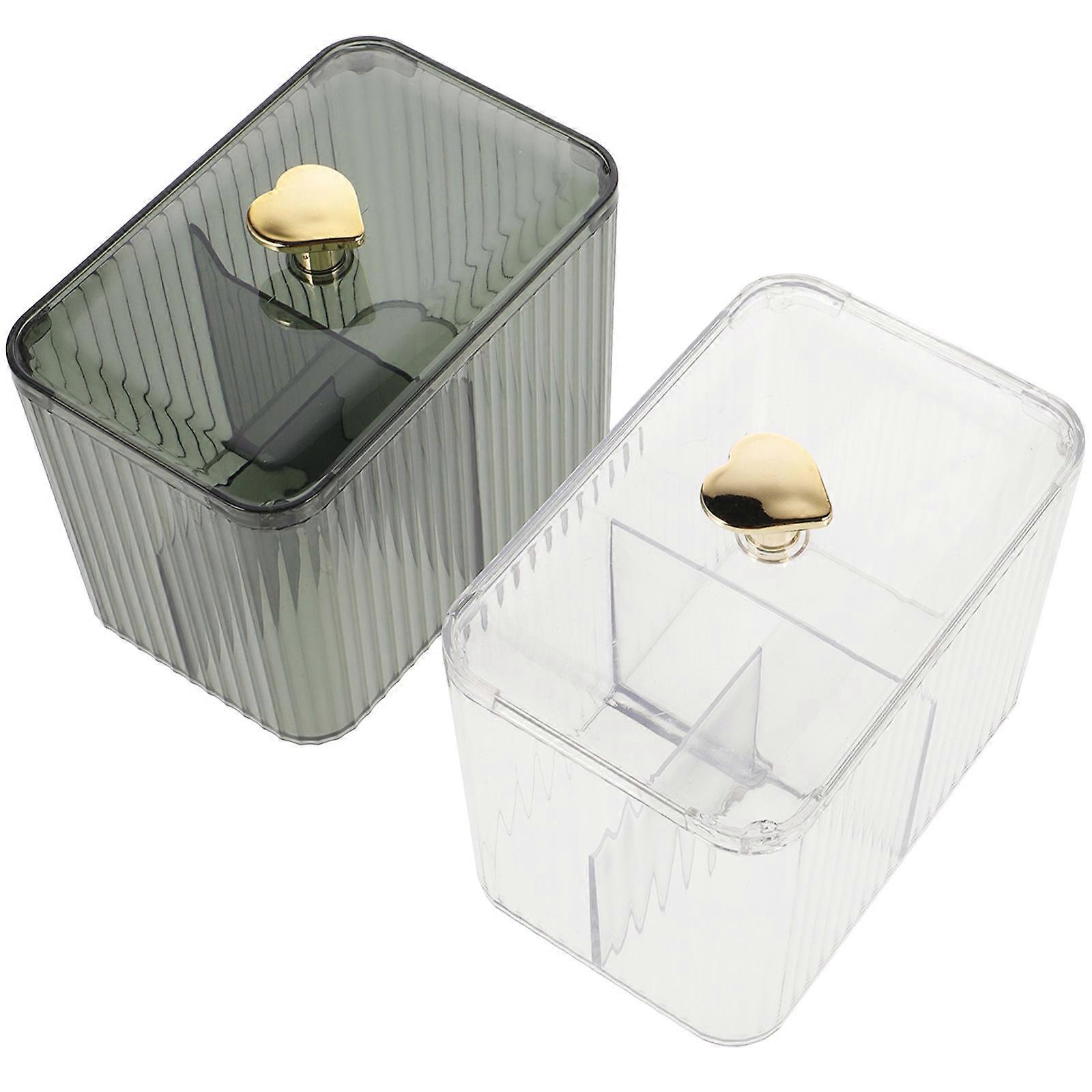 Cotton Swab Box Makeup Pad Dispenser for Bedside Use Pet Material with Dust-Proof Function 2Pcs