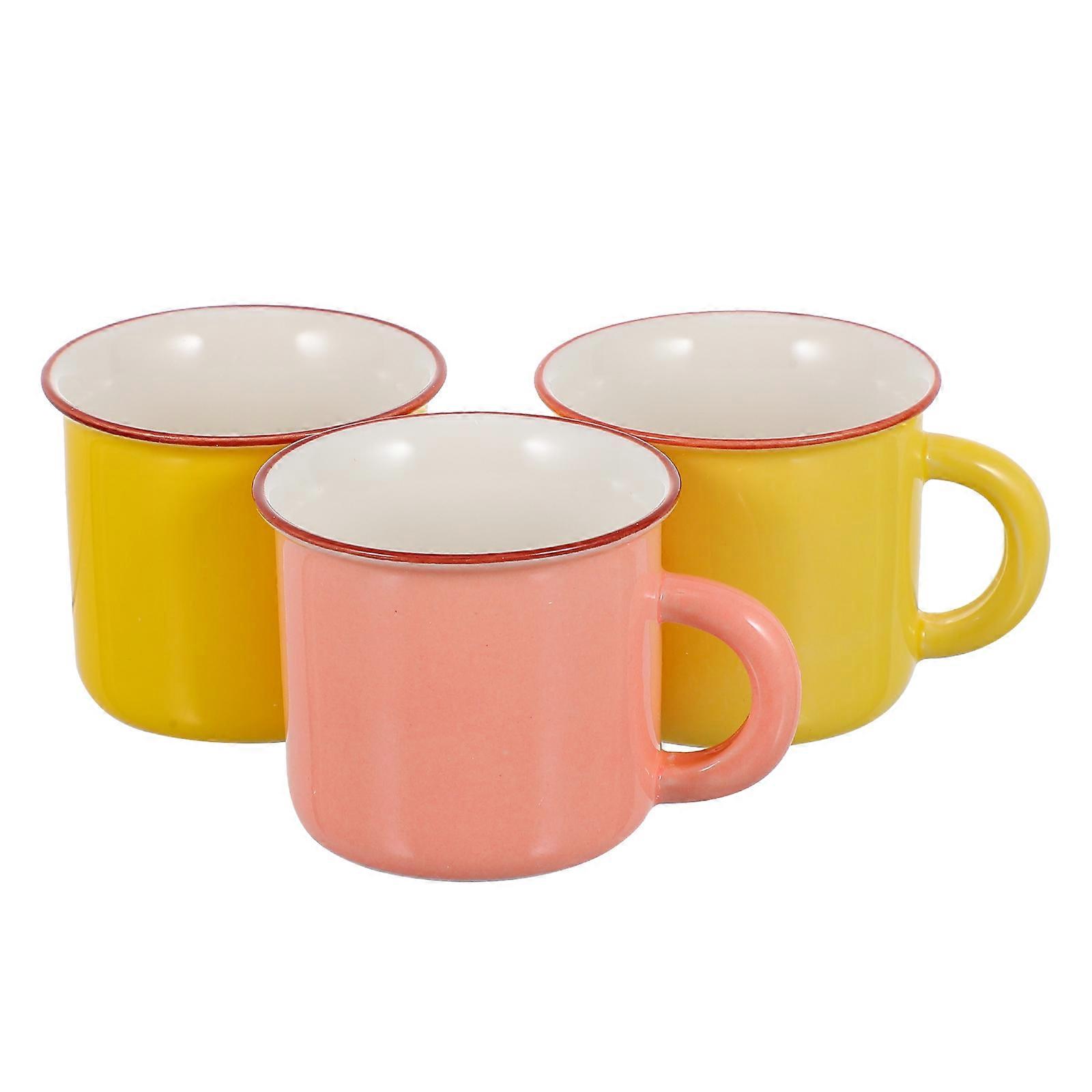 Small Ceramic Coffee Mug for Drinking 3Pcs Assorted Color Kids Cups