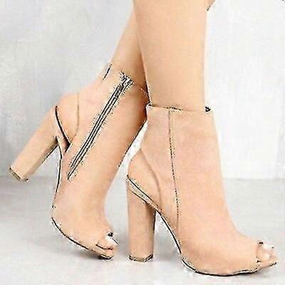 فو الجلد المدبوغ أحذية الكاحل للنساء عارضة زقزقة اصبع القدم زقزقة اصبع القدم عالية سستة الكعب أزياء مربع المطاط أحذية سوداء