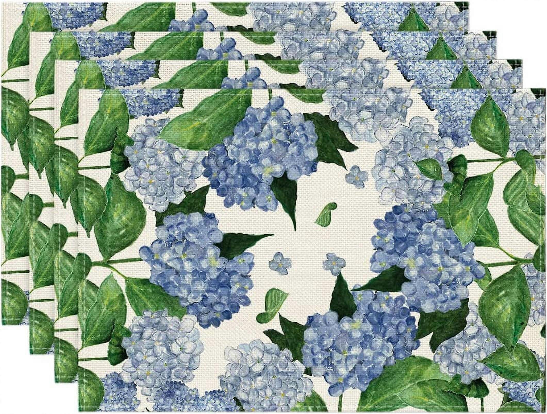 Dalrosia Hydrangea Placemats for Dining Table Set of 4, Spring Summer Seasonal Decoration Rustic Washable Table Mats,12 x 18 Inch