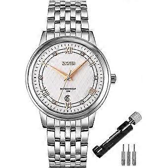 Montres pour hommes en acier inoxydable, élégantes, décontractées, à quartz, analogiques, tendance, simples, pour le jour, la date, les papas, cadeaux, or et argent