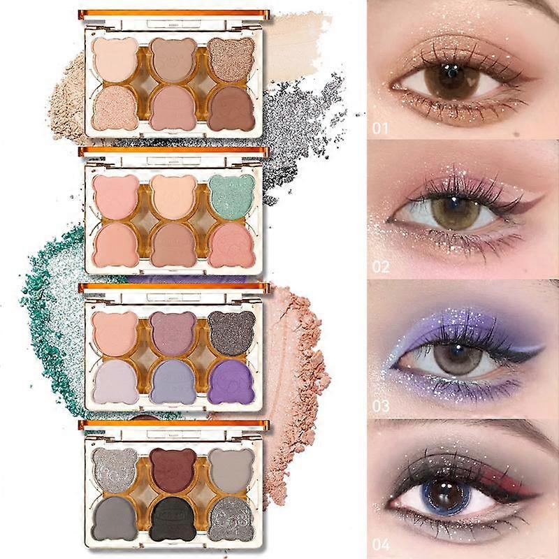 Bear Design 6 Color Eyeshadow Palette, 1 Count Matte & Glitter Eye Shadows Palette, Long Lasting Shimmering Eye Shadow Makeup Powder, Colorf