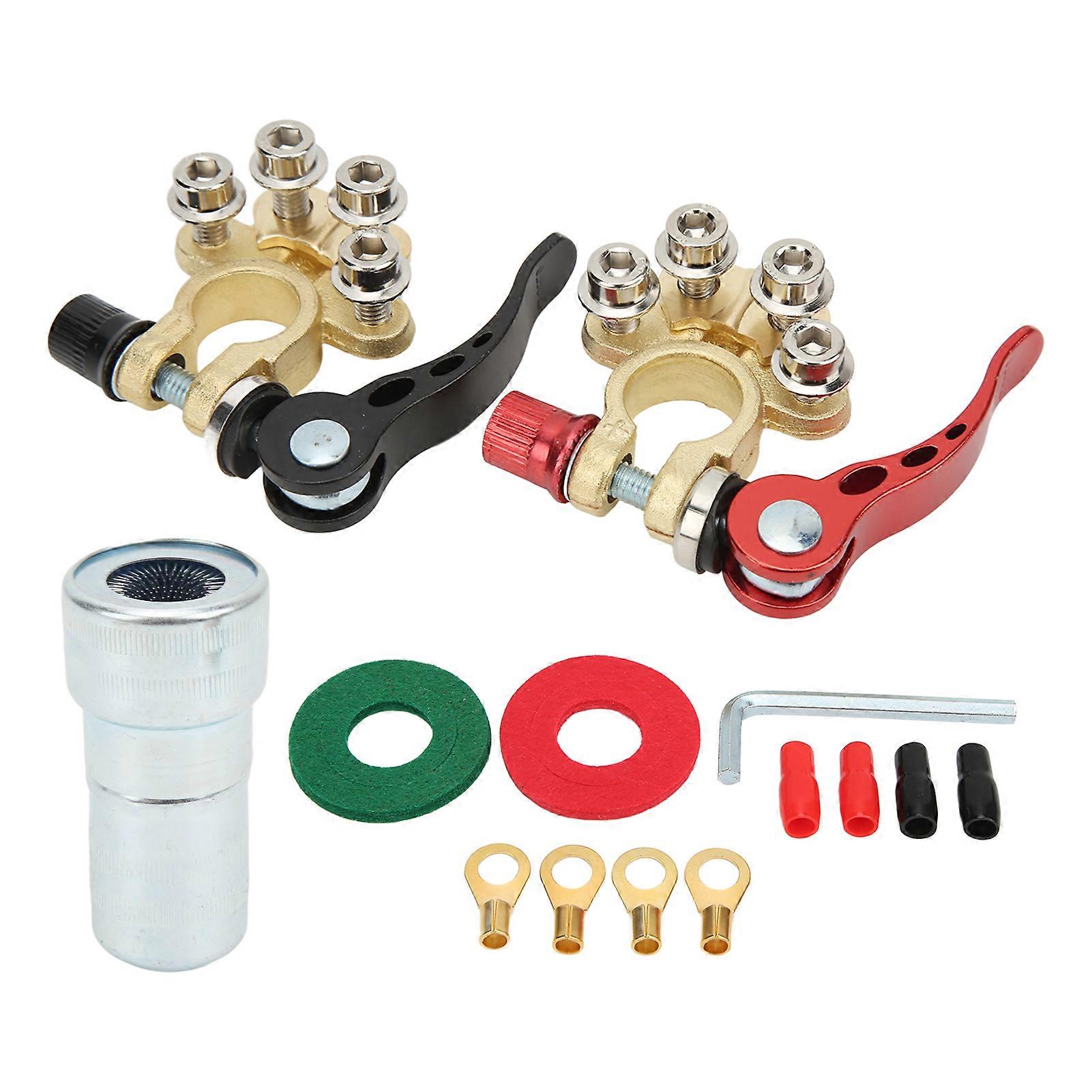 2pcs 4 Way Battery Terminal Positive Negative Brass Good Electrical Conductivity for SAE JIS Type A Posts Car Boat