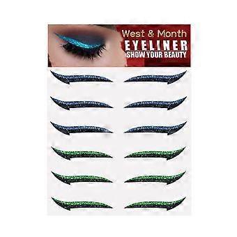 Blue + Green (6 pairs) Self-adhesive eyeliner stickers, 6 pairs, double eyelid tape, party/nightclub eye makeup stickers.