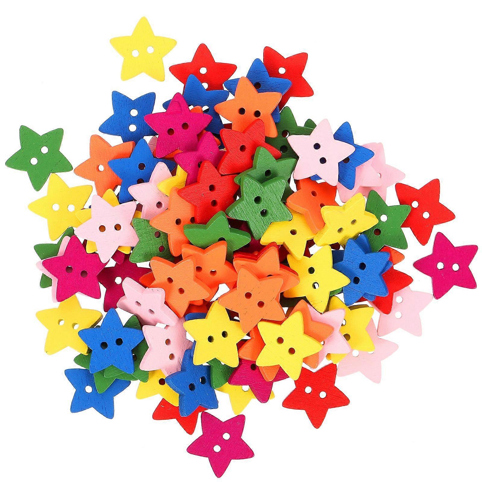 200pcs Wooden Five-pointed Star Shaped Buttons Two Holes Wooden Handcraft Buttons