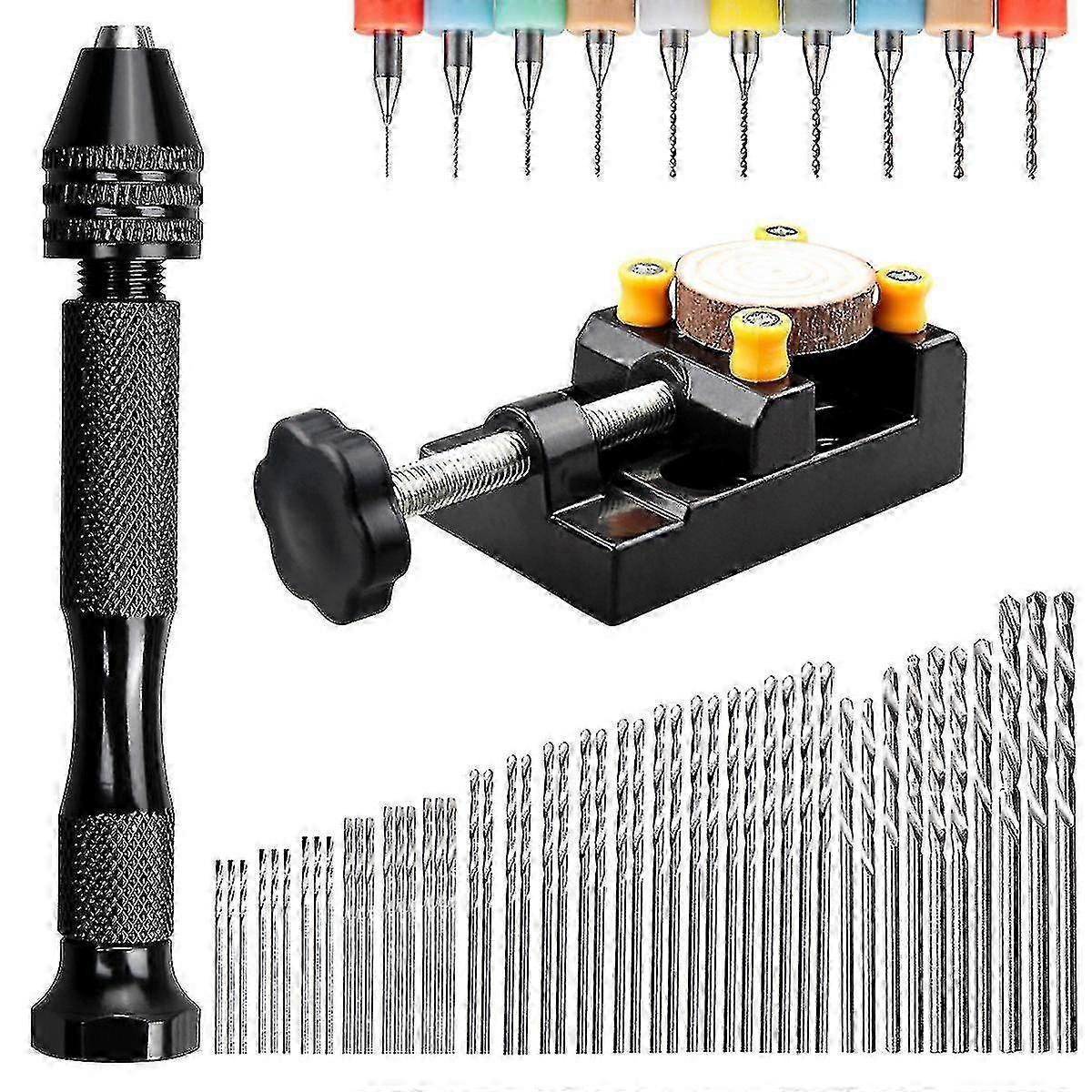 60pcs Pin Vise Mini Micro Hand Twist Drill Bench Vise Bits Set Rotary Tools Kits