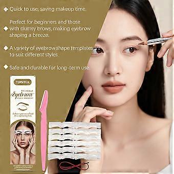 Reusable Eyebrow Stencil Shaper Kit - 12 Eyebrow Stencils, 1 x Eyebrow Razors Trimmer, 1 x Drawstring Strap, 3 Minutes Makeup