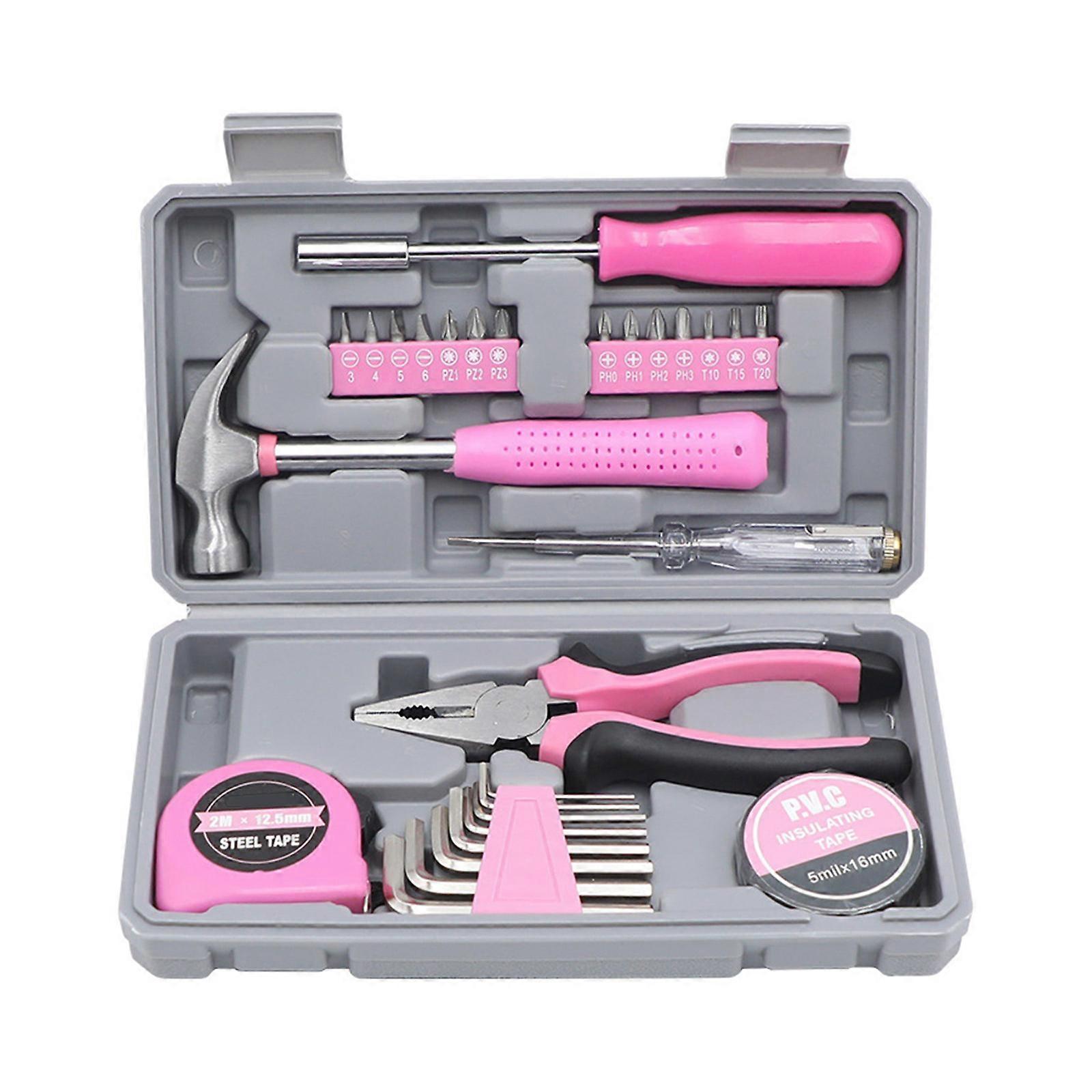 Professional 29Pcs Household Repair Tool Kit with Pliers Wrench Measuring Tape Hammer Hex Key For DIY Projects Multicolor