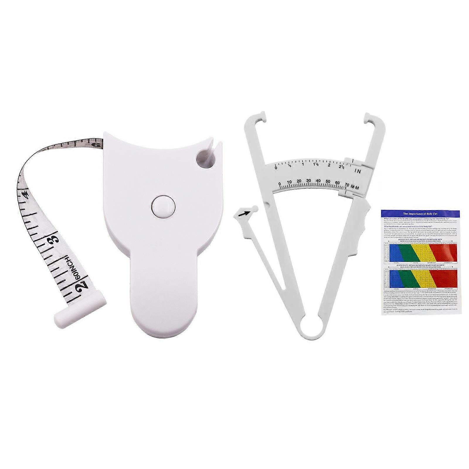 Body Fat Caliper and Waist Measurement Tape Set Handheld Skinfold Calipers and Tape Combination Fitness Measuring Tool  White
