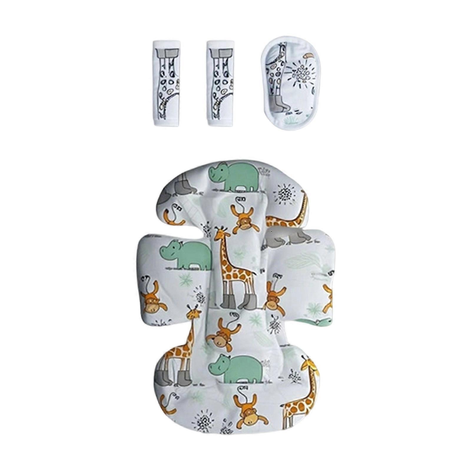 Ergonomic Strollers Harness Sleeve & Crotch Protector Set with Seat Pad Gentle Support Easy Installation Cartoon Pattern Multicolor