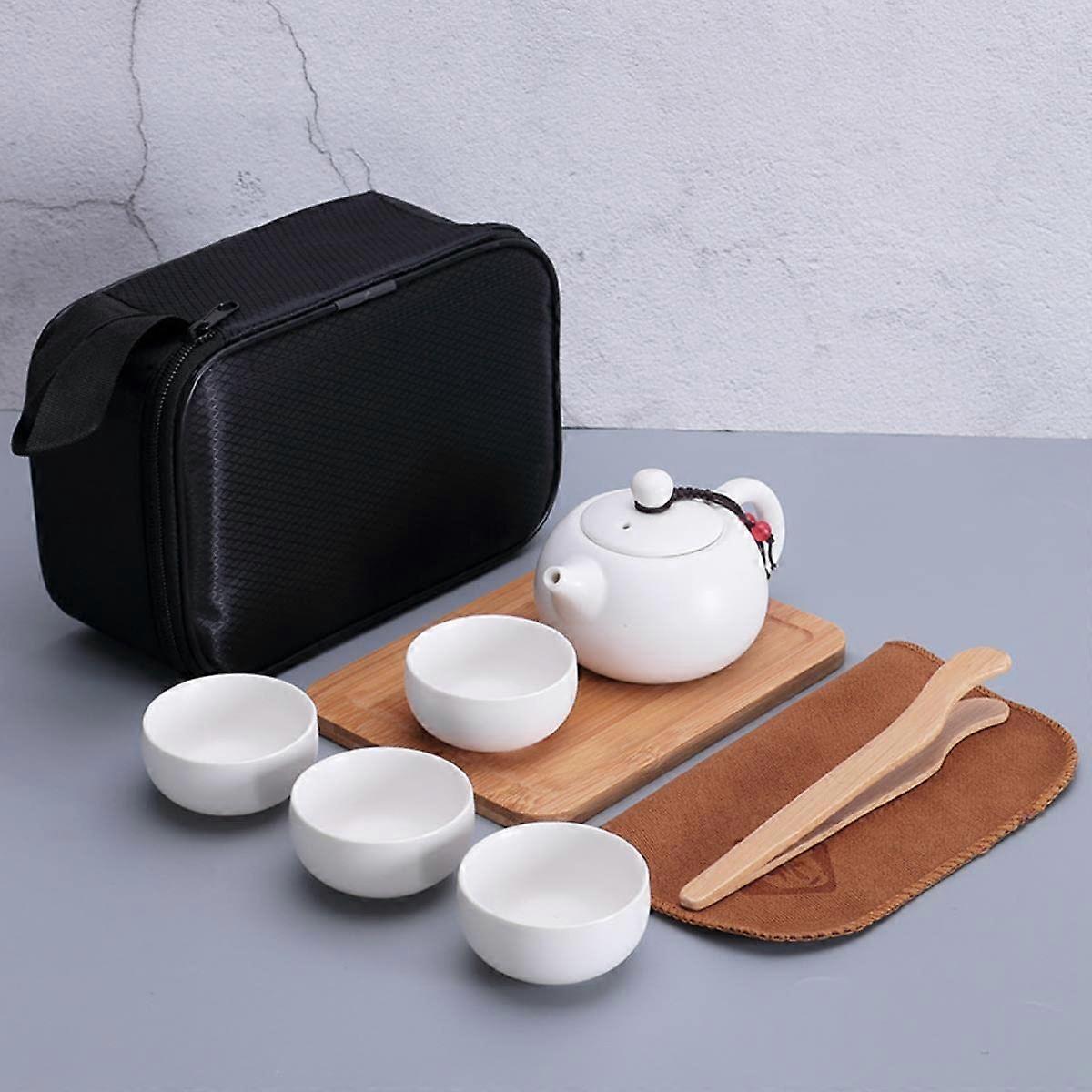 Portable Travel Tea Set Ceramic Kung Fu Style with One Teapot and Four Cups for Office or Business Gift