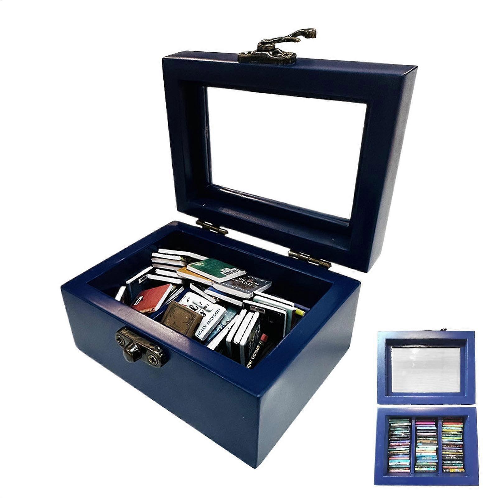 Miniature Bookcase with 60 Mini Books, Desk Decor for Book Lovers, Decorative Storage Box