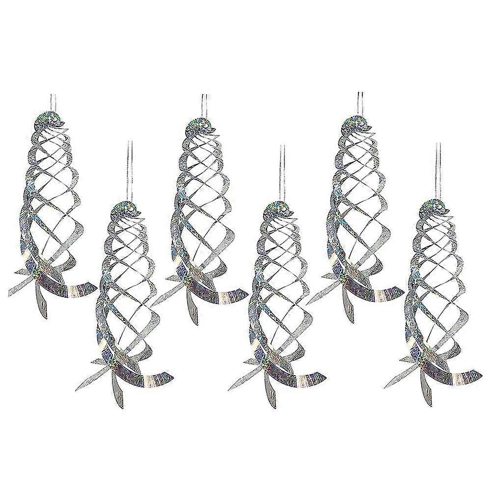 6 Pack Bird Repellent Spiral Reflectors Silver Mylar Spinner, Hanging Reflective Bird Deterrent Dev