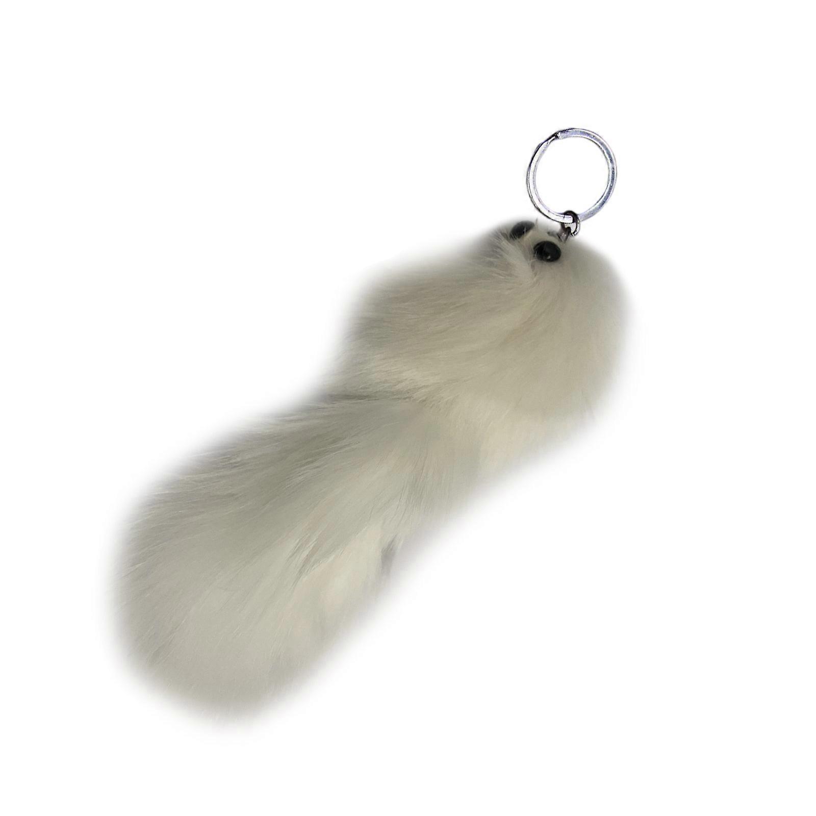 Cute Faux Foxes Keychain Accessory Furry Foxes Keychain Portable Plush Keychain Charm For A Fun And Unique Look  White